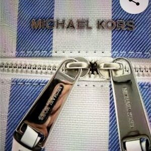 Michael Kors Blue and White Striped Backpack